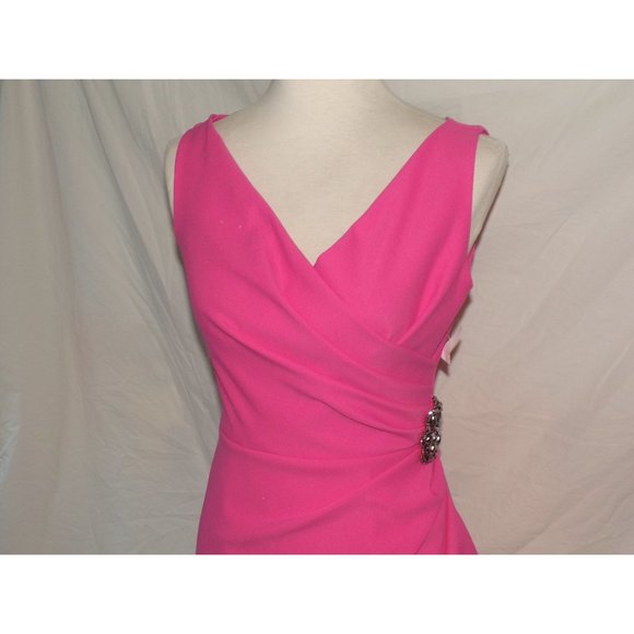 ALEX EVENINGS Side Ruched Embellished Slimming Cocktail Dress Hot Pink 4 NEW - Picture 4 of 7